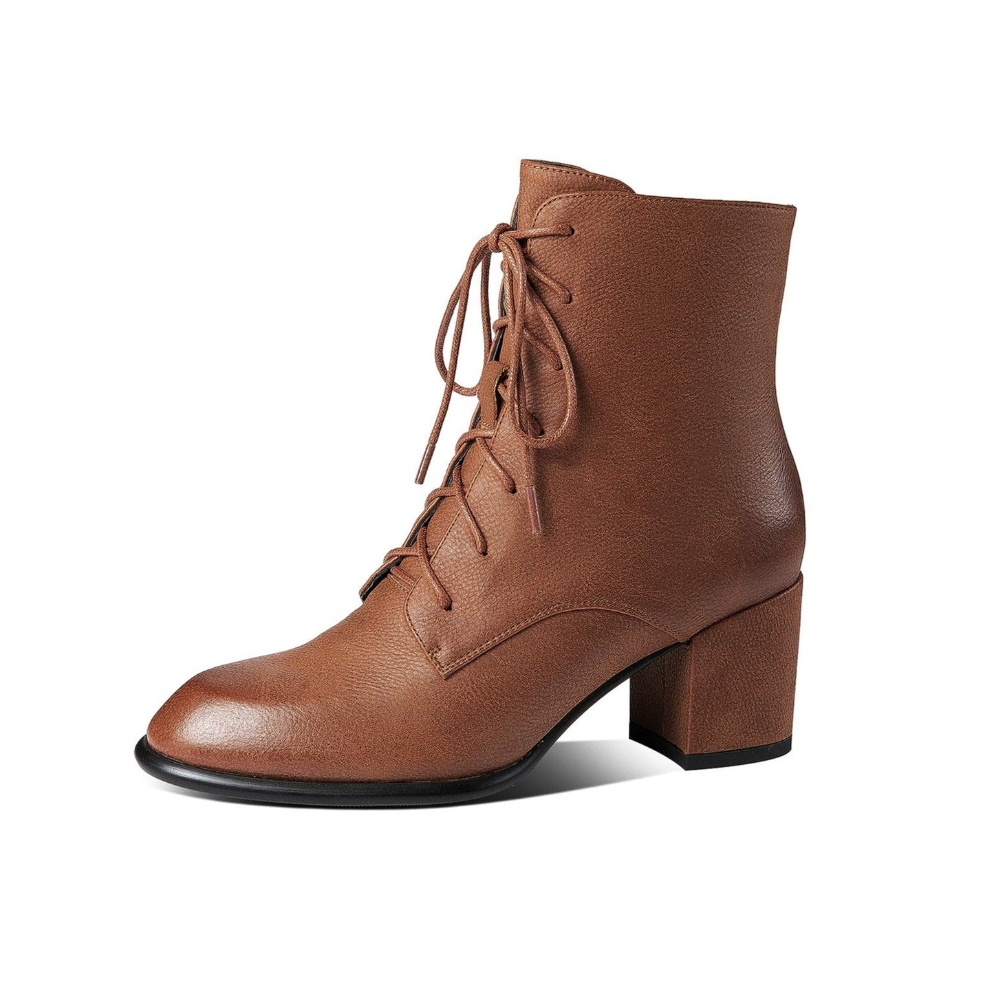 Nine Seven Women's Handmade Genuine Leather Selftie Side Zip Up Block Heel Round Toe Cool Ankle Boots