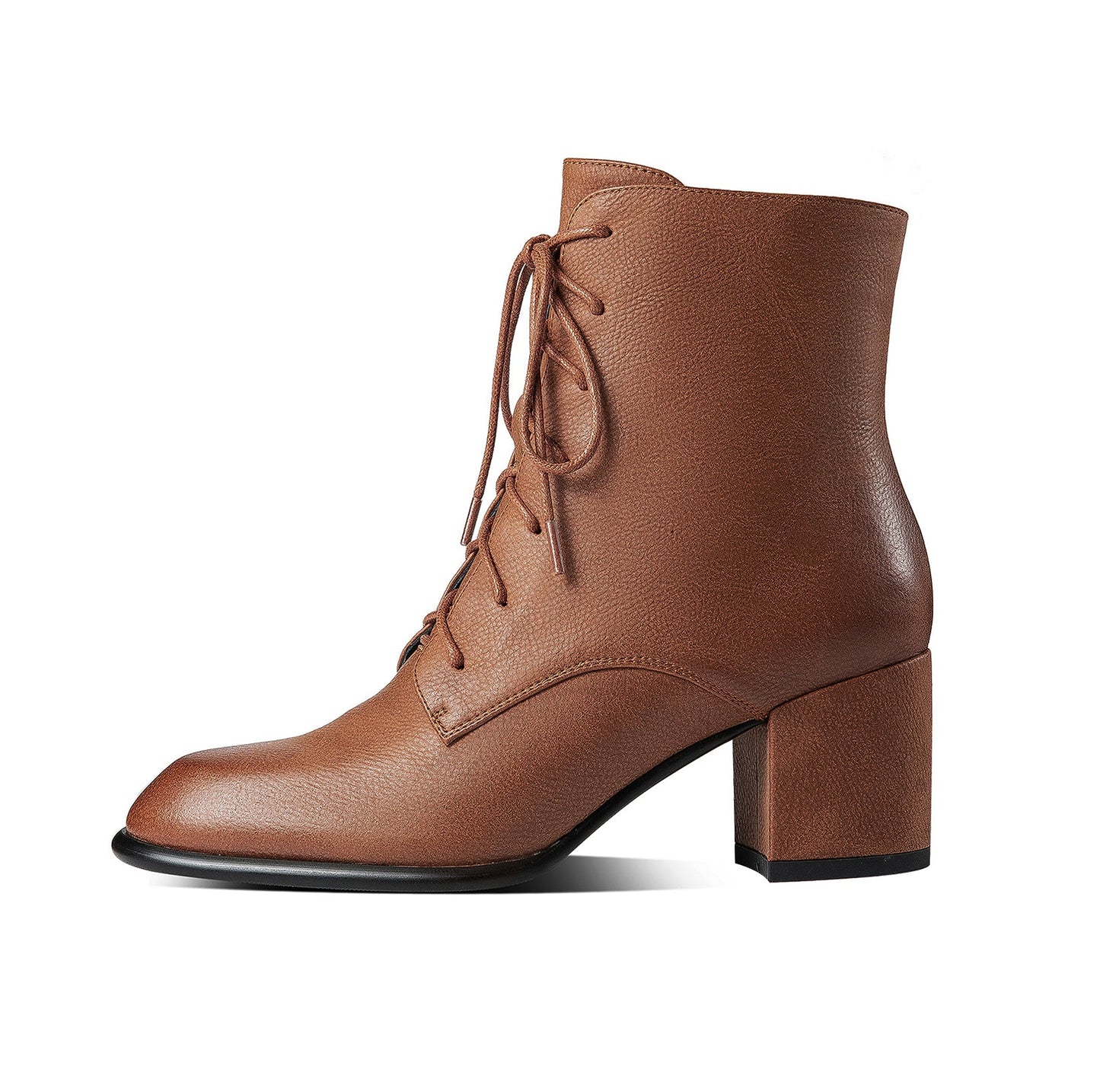 Nine Seven Women's Handmade Genuine Leather Selftie Side Zip Up Block Heel Round Toe Cool Ankle Boots