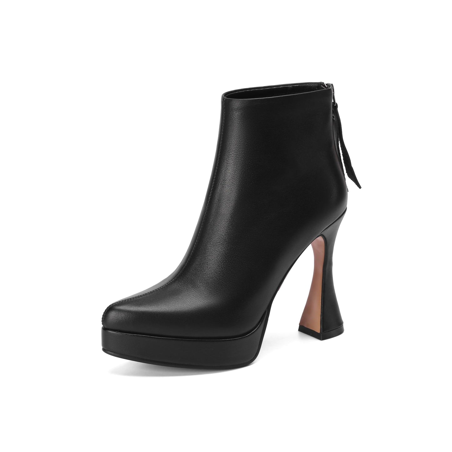 Nine Seven Women's Pointed Toe Genuine Leather Handmade Back Zipper High Spool Heels Ankle Boots with Platform