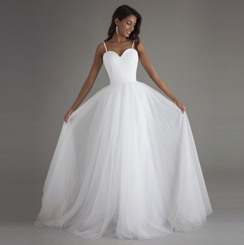 Nine Seven Spaghetti Strap Zip Up Sleeveless Bridal A-Line Minimalist Style White Wedding Dress