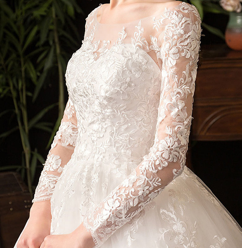 Nine Seven Bridal Dresses Jewel Neck Long Sleeve Appliques A-Line Wedding Dress