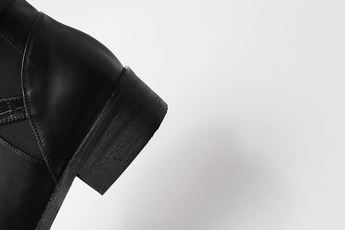 Nine Seven Women's Genuine Leather Round Toe Handmade Zipper Low Chunky Heels Retro Ankle Boots with Buckle