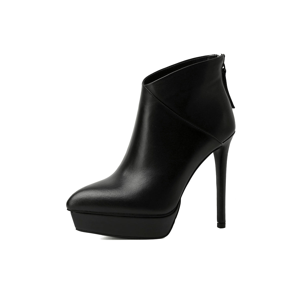 Nine Seven Women's Genuine Leather Pointed Toe Platform Handmade Back Zip Stiletto High Heel Stylish Ankle Boots