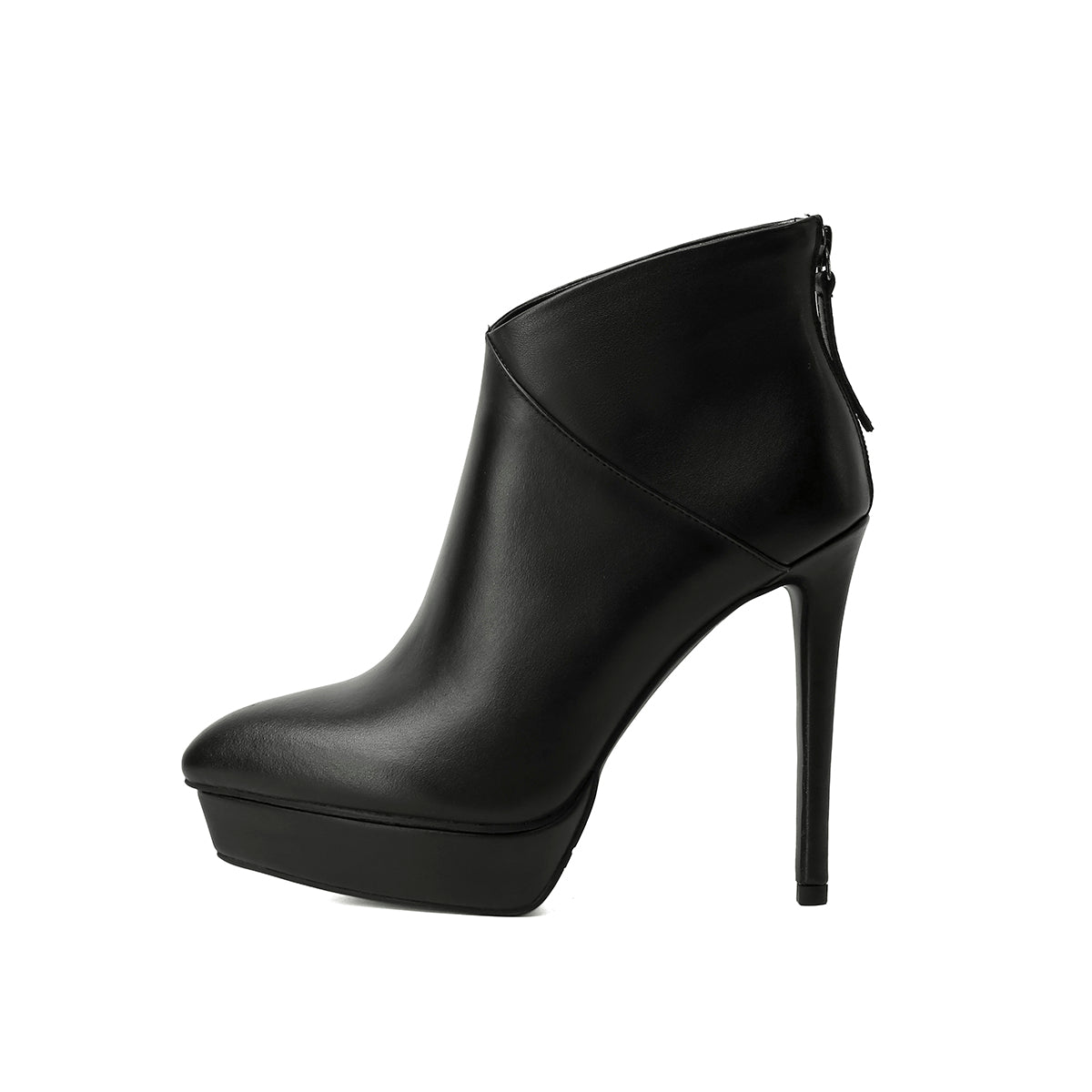 Nine Seven Women's Genuine Leather Pointed Toe Platform Handmade Back Zip Stiletto High Heel Stylish Ankle Boots