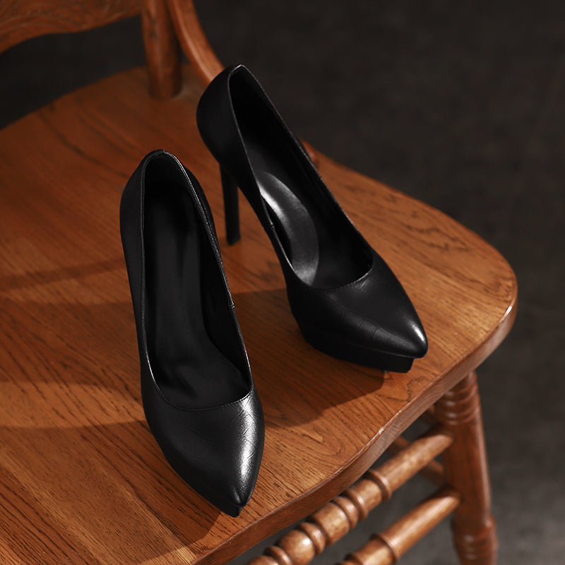 Nine Seven Women's Genuine Leather Pointed Toe Handmade Super High Stiletto Heels Trendy Pumps Shoes with Platform