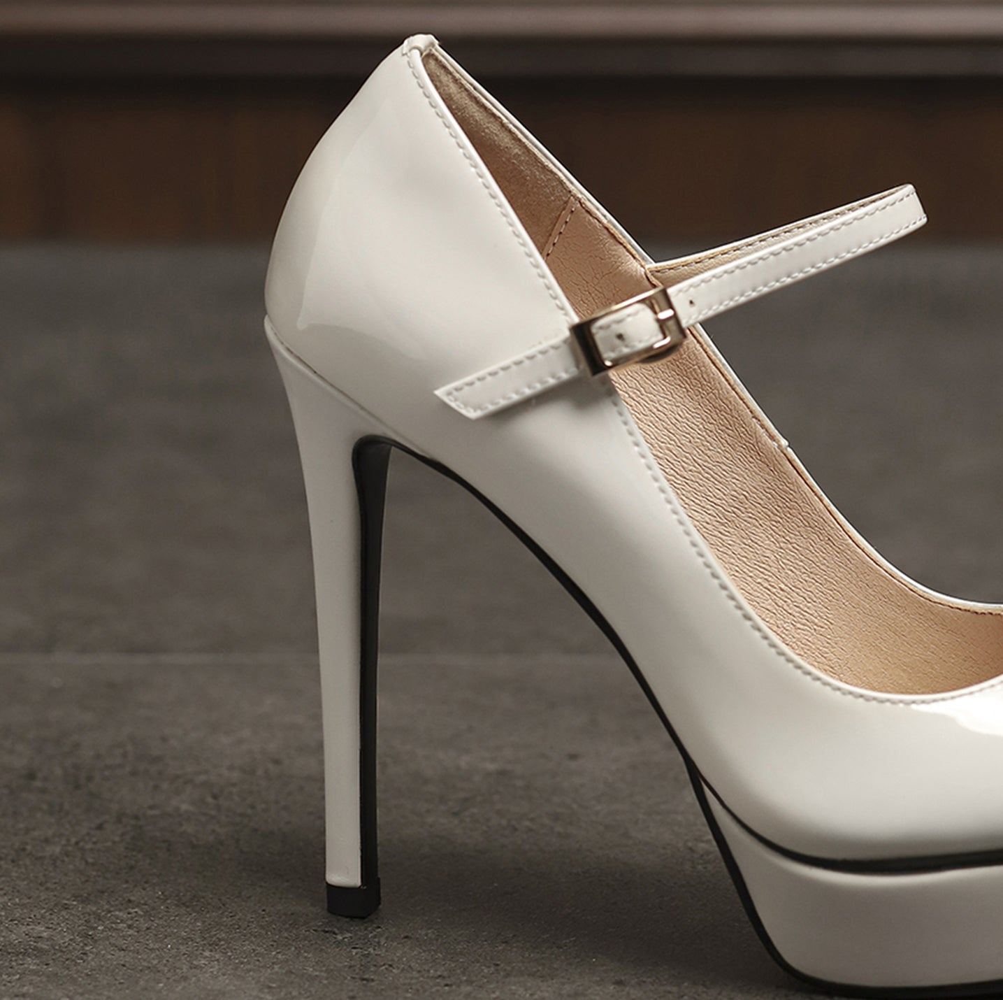 Nine Seven Women's Patent Leather Pointed Toe Handmade Platform Stiletto Heels Trendy Pumps Shoes with Buckle Belt