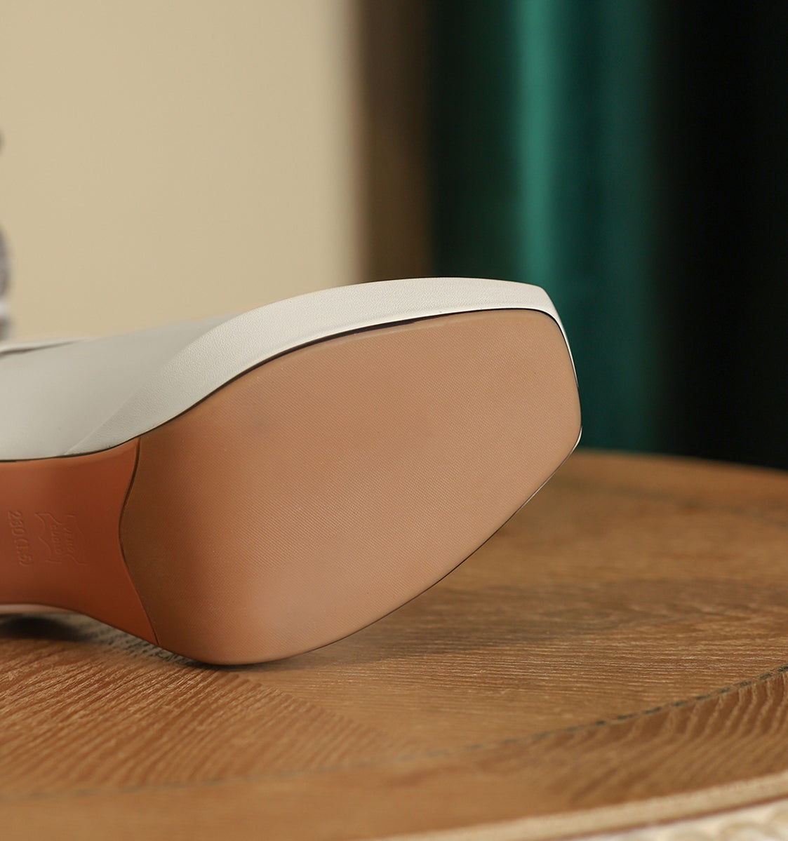 Nine Seven Women's Genuine Leather Square Toe Handmade Platform Buckle Belt High Chunky Heels Stylish Pumps