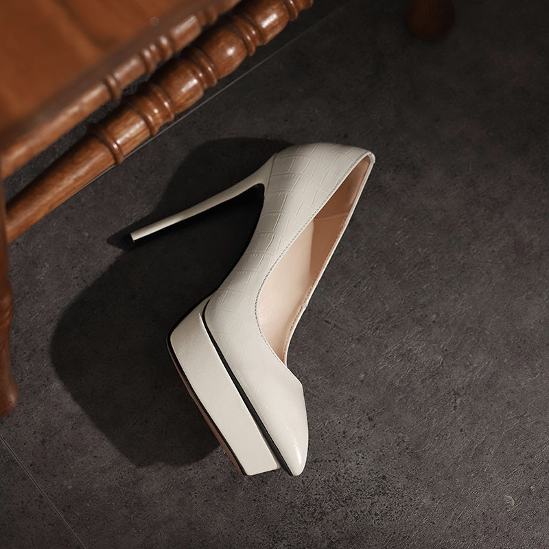 Nine Seven Women's Genuine Leather Pointed Toe Handmade Super High Stiletto Heels Trendy Pumps Shoes with Platform