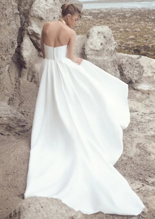 Nine Seven Ruffle Tube Top Strapless A-Line Side Slit Satin Wedding Dress Customization