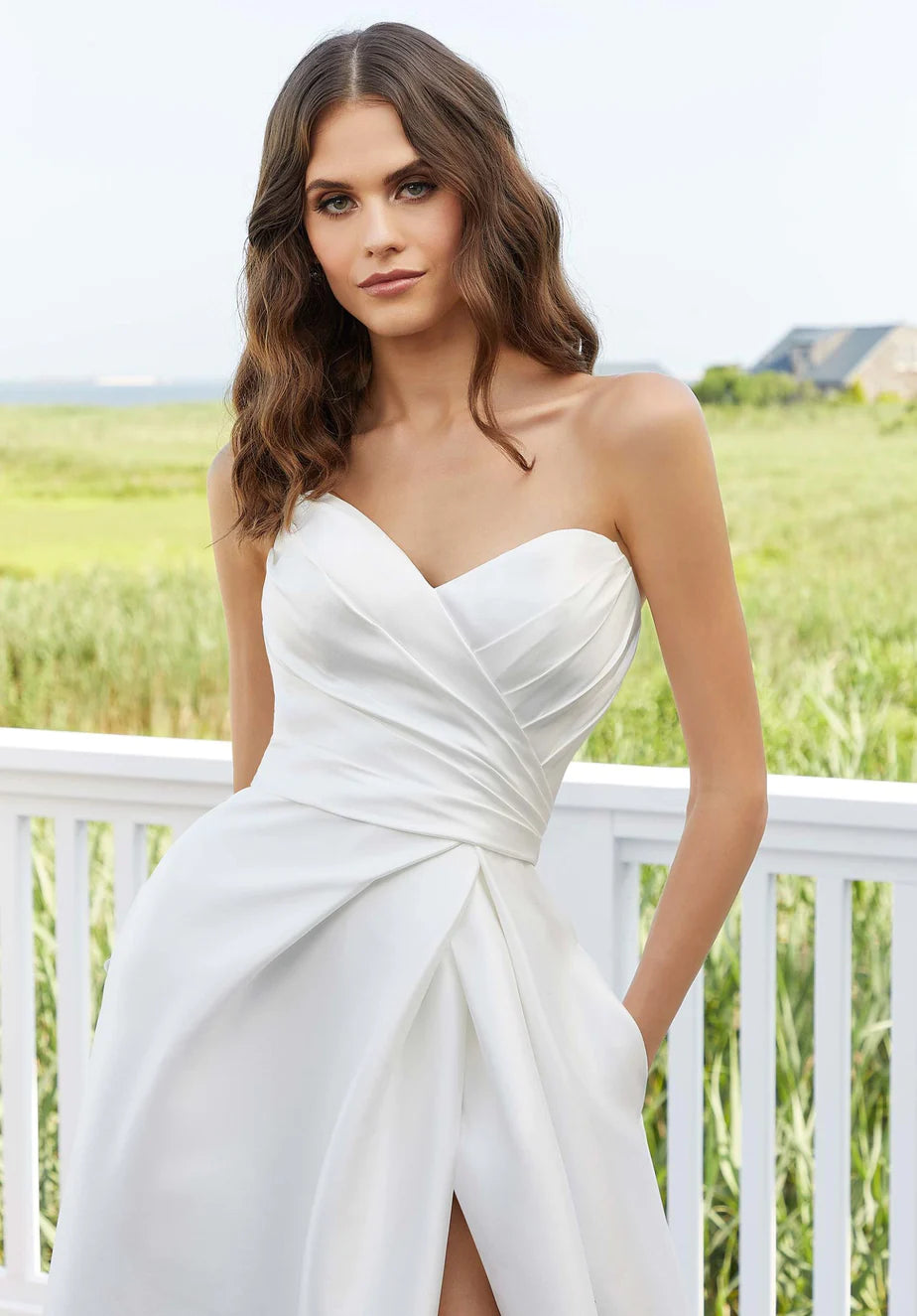 Nine Seven Tube Top Sweetheart Neckline Strapless Pleated Side Slit A-Line Bridal Wedding Dress Customization