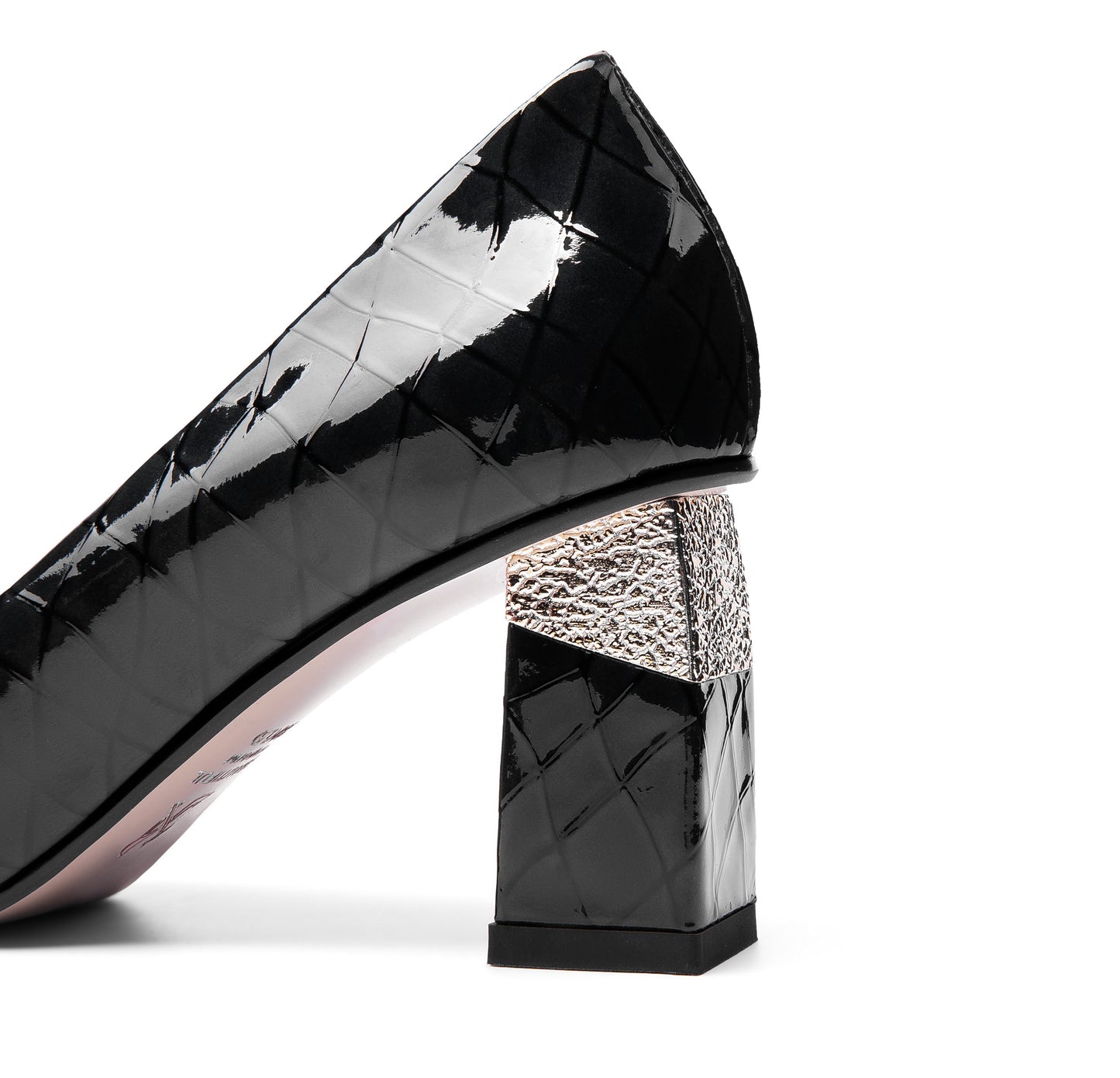 Nine Seven Women's Glossy Patent Leather Handmade Clear Pointed Toe Mid Chunky Heel Slip On Modern Pumps with Attractive Pattern