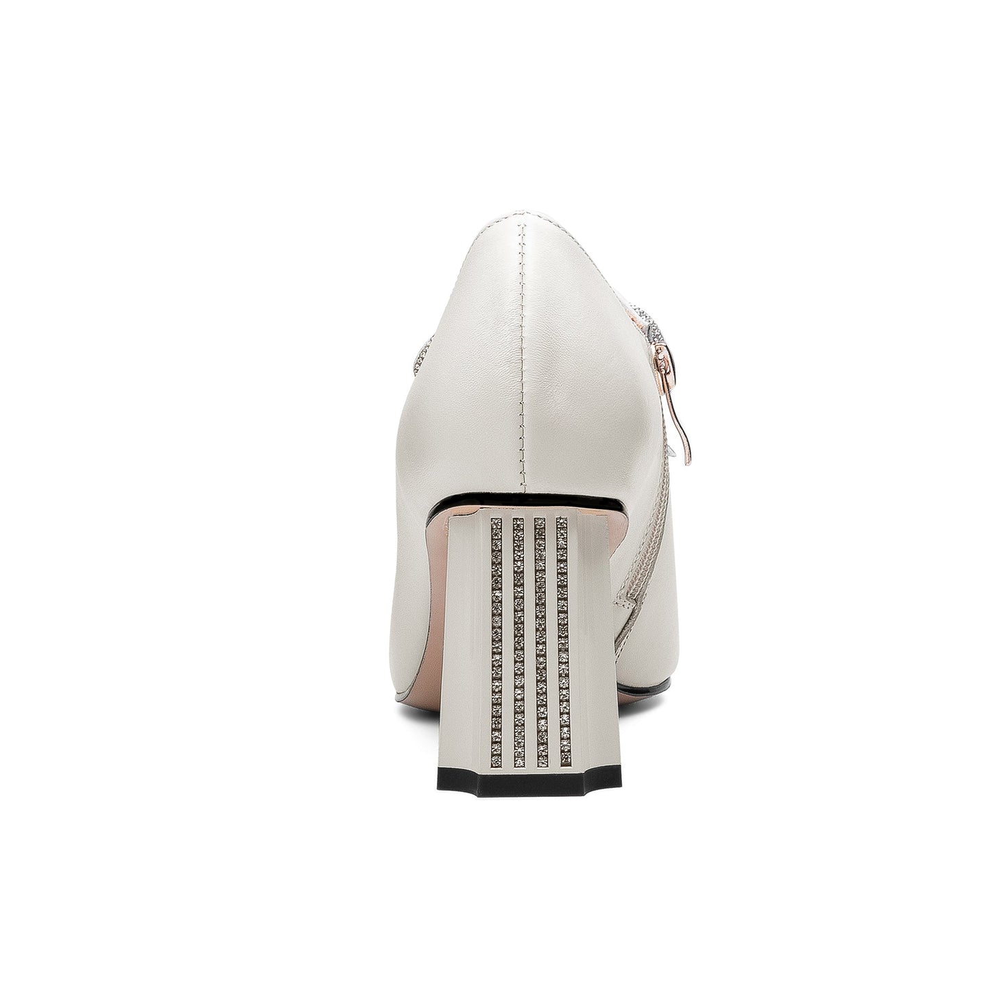 Nine Seven Women's Genuine Leather Handmade Glitter Mid Chunky Heel Pointed Toe Stylish Side Zip Pump Shoes with Bowtie