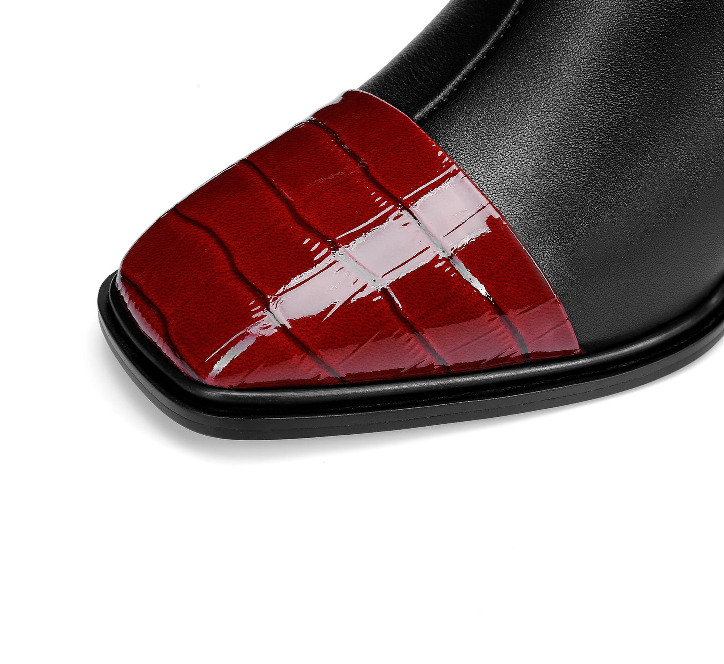 Nine Seven Women's Genuine Leather Handmade High Spool Heel Back Zip Up Patent Square Toe Retro Ankle Boots