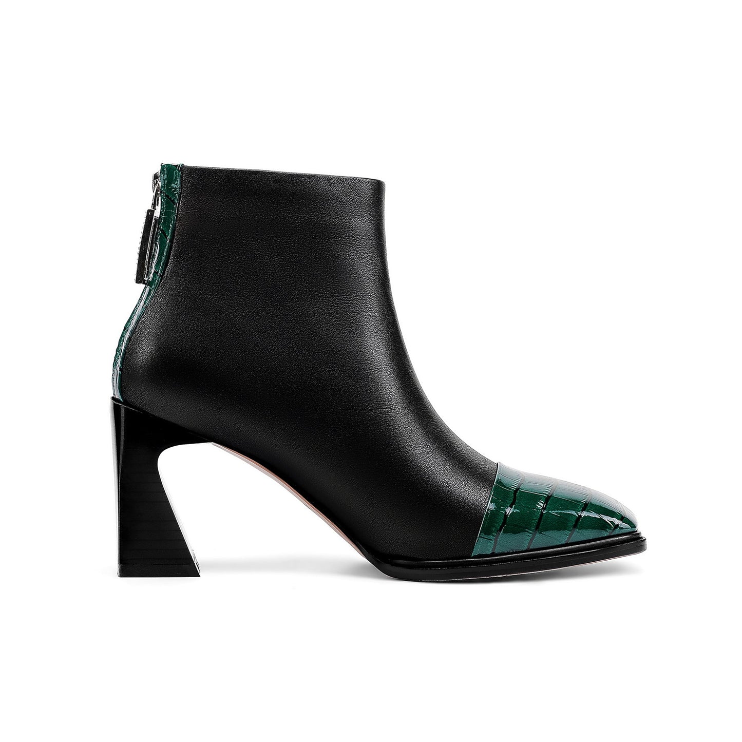 Nine Seven Women's Genuine Leather Handmade High Spool Heel Back Zip Up Patent Square Toe Retro Ankle Boots