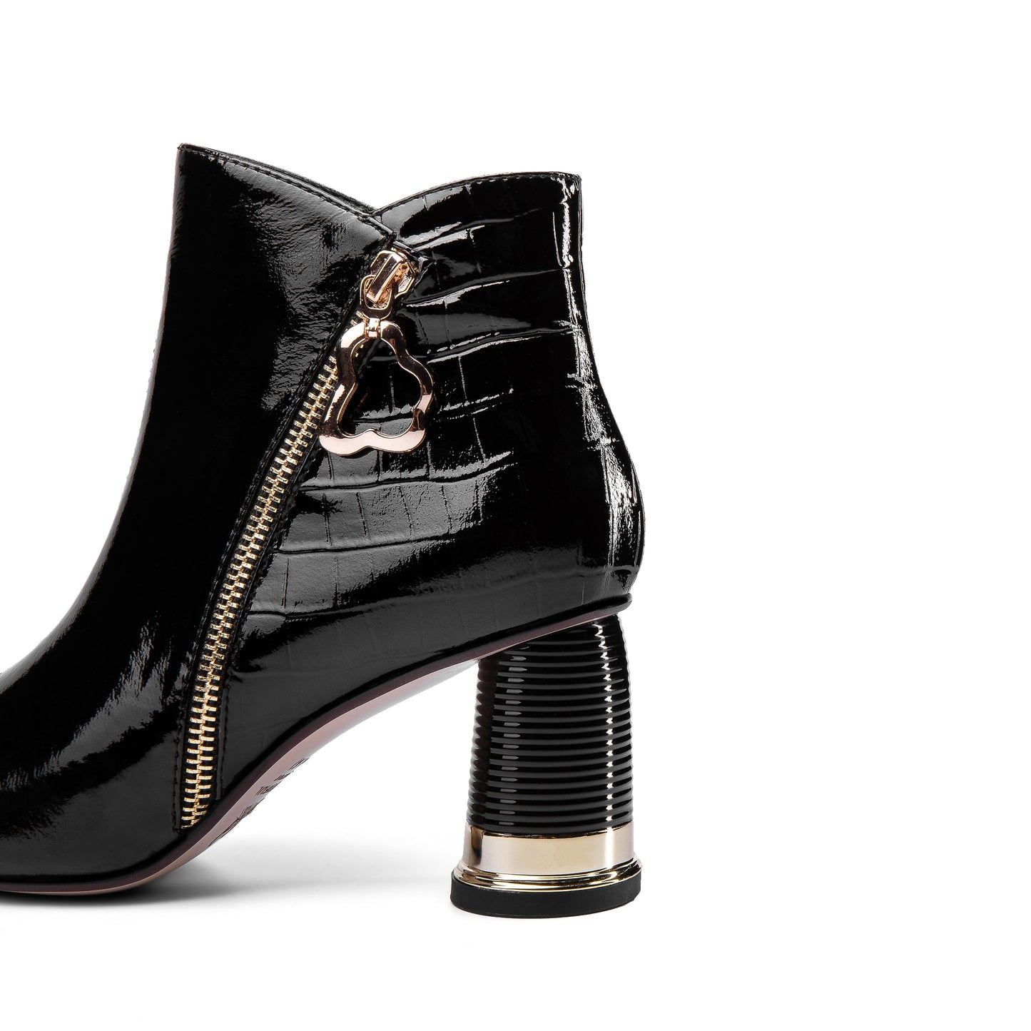 Nine Seven Women's Patent Leather Handmade Pointed Toe Side Zip Up Stylish Cylindrical Mid Heel Ankle Boots