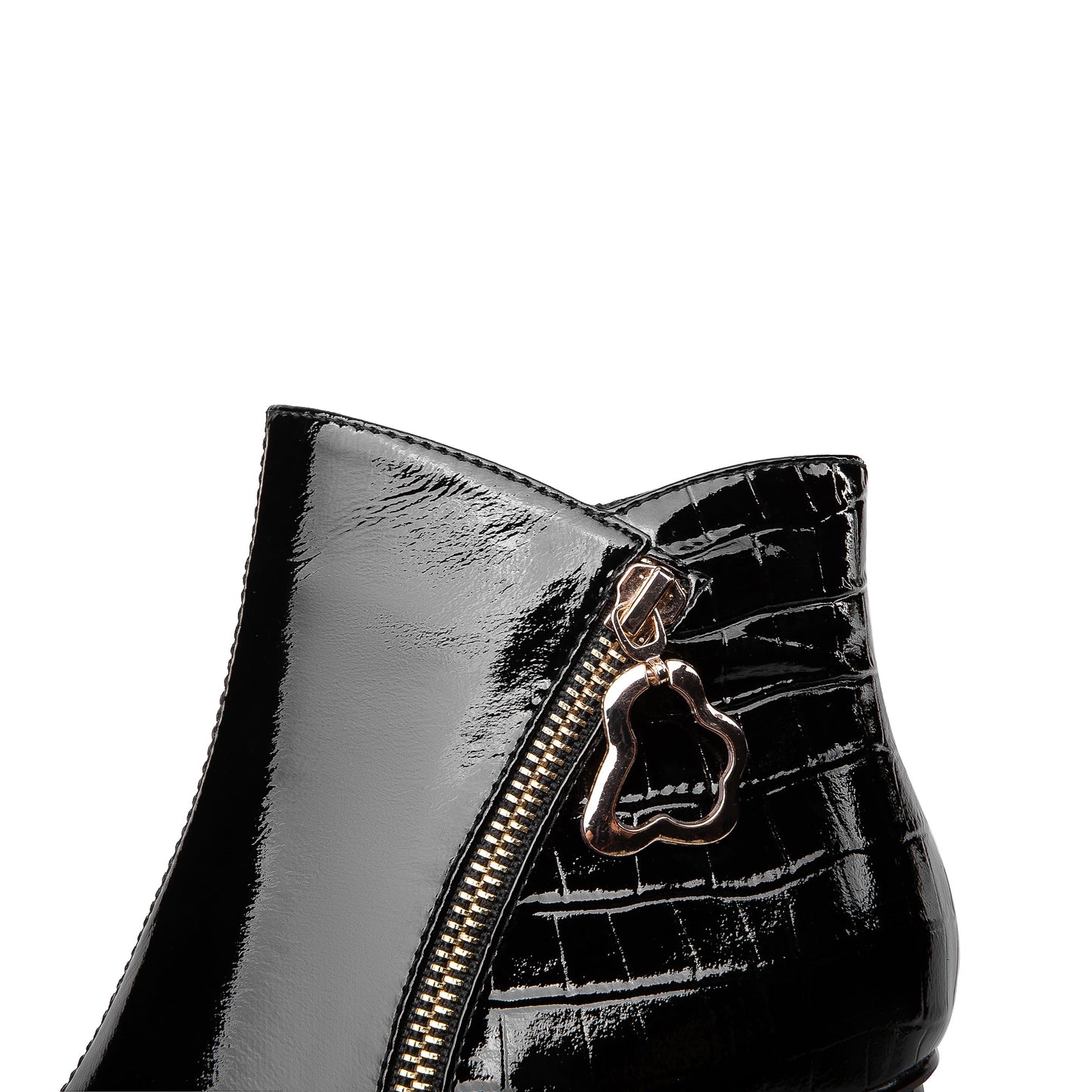 Nine Seven Women's Patent Leather Handmade Pointed Toe Side Zip Up Stylish Cylindrical Mid Heel Ankle Boots