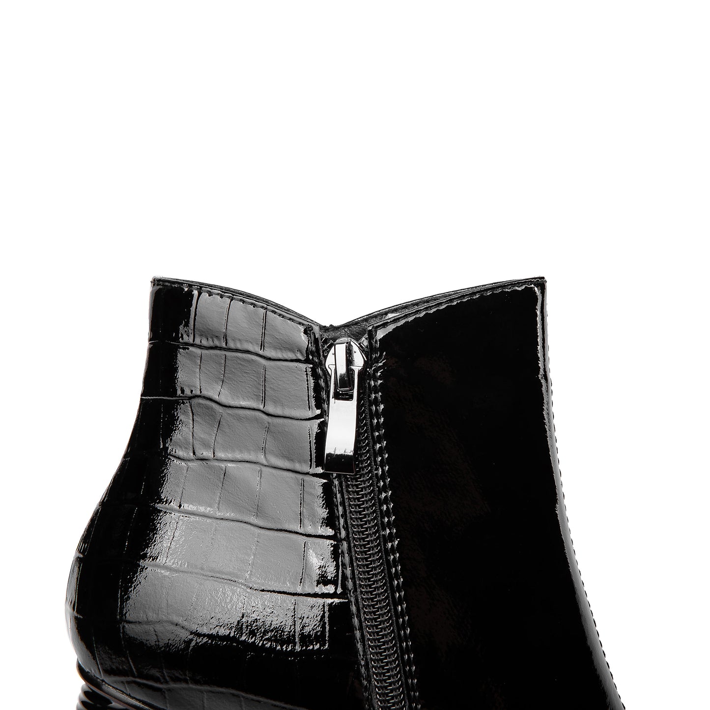 Nine Seven Women's Patent Leather Handmade Pointed Toe Side Zip Up Stylish Cylindrical Mid Heel Ankle Boots