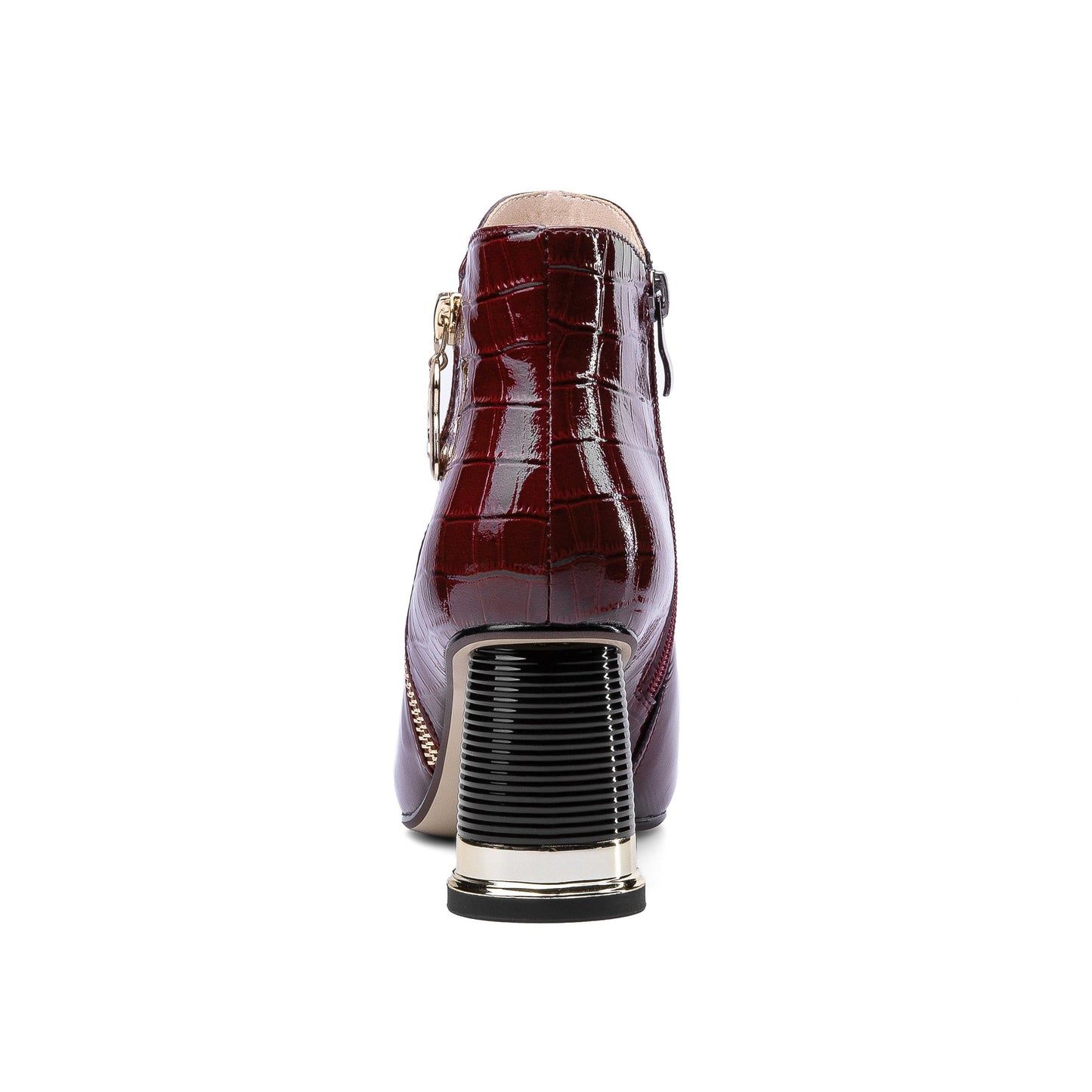 Nine Seven Women's Patent Leather Handmade Pointed Toe Side Zip Up Stylish Cylindrical Mid Heel Ankle Boots