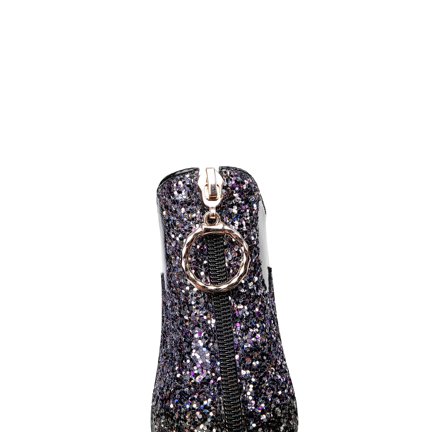 Nine Seven Women's Glossy Patent Leather Handmade Comfortable Block Heel Pointed Toe zip Up Ankle Booties with Glitter Pattern