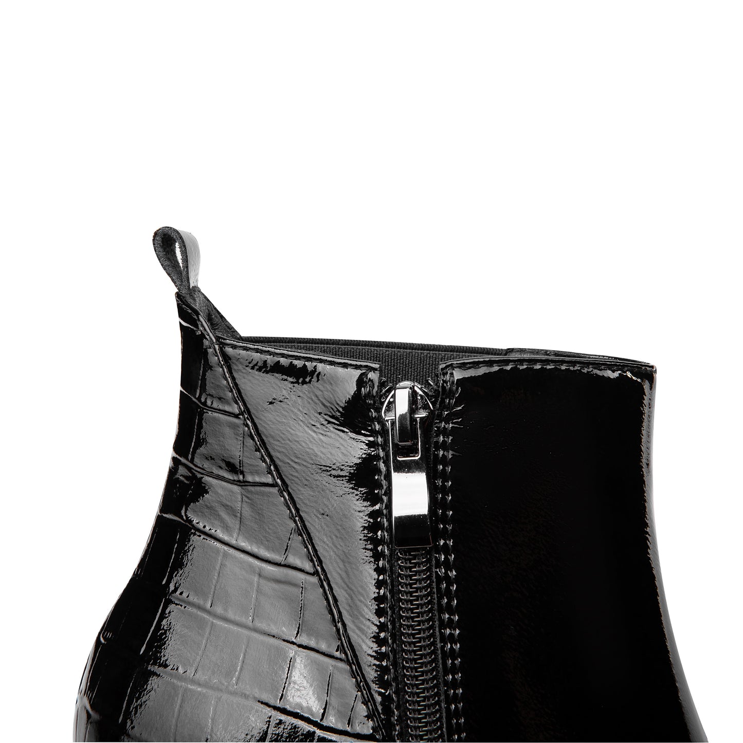 Nine Seven Women's Glossy Patent Leather Handmade Mid Chunky Heel Side Zip Up Pointed Toe Stylish Ankle Boots