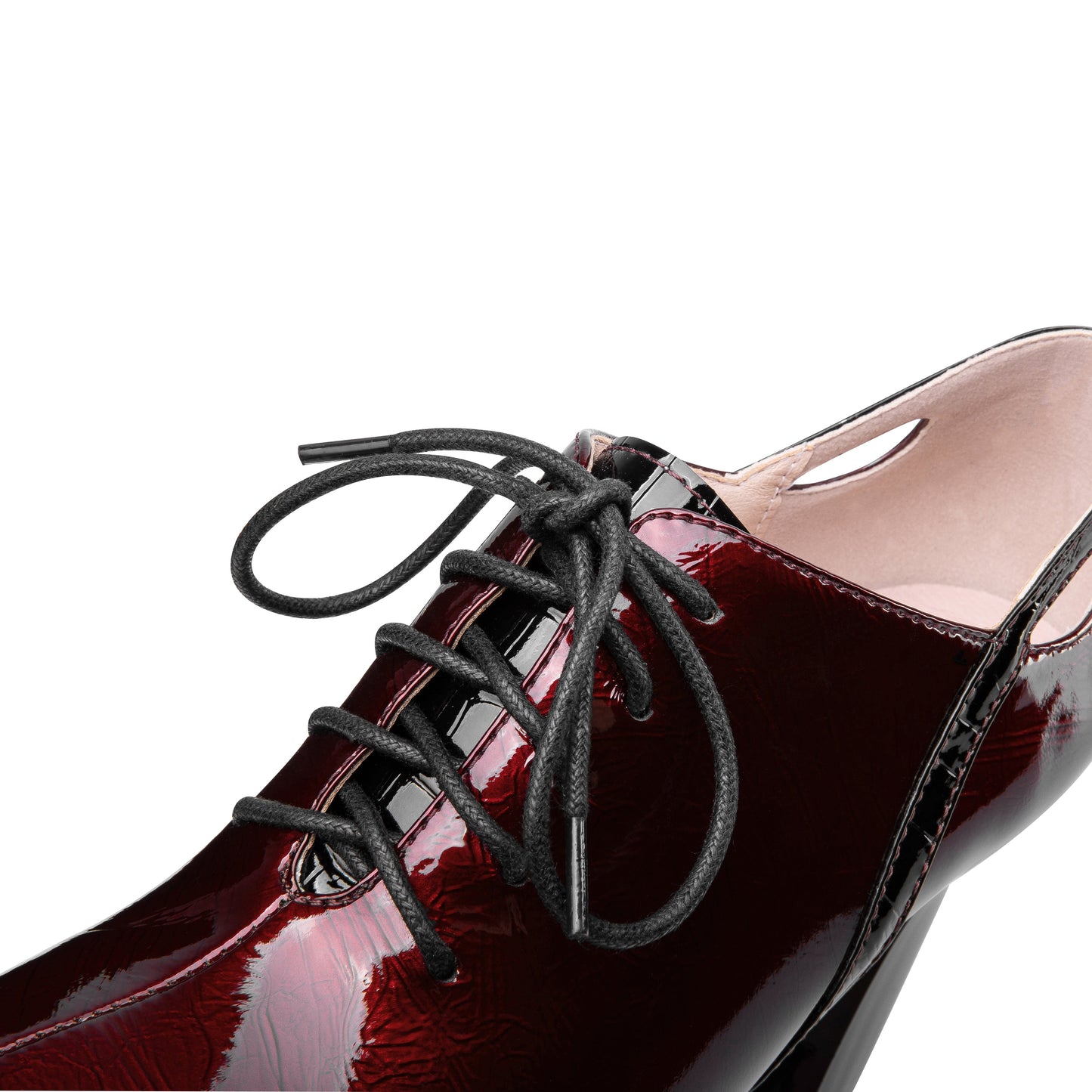 Nine Seven Women's Glossy Patent Leather Handmade Sexy High Chunky Heel Pointed Toe Lace Up Pump Shoes with Platform