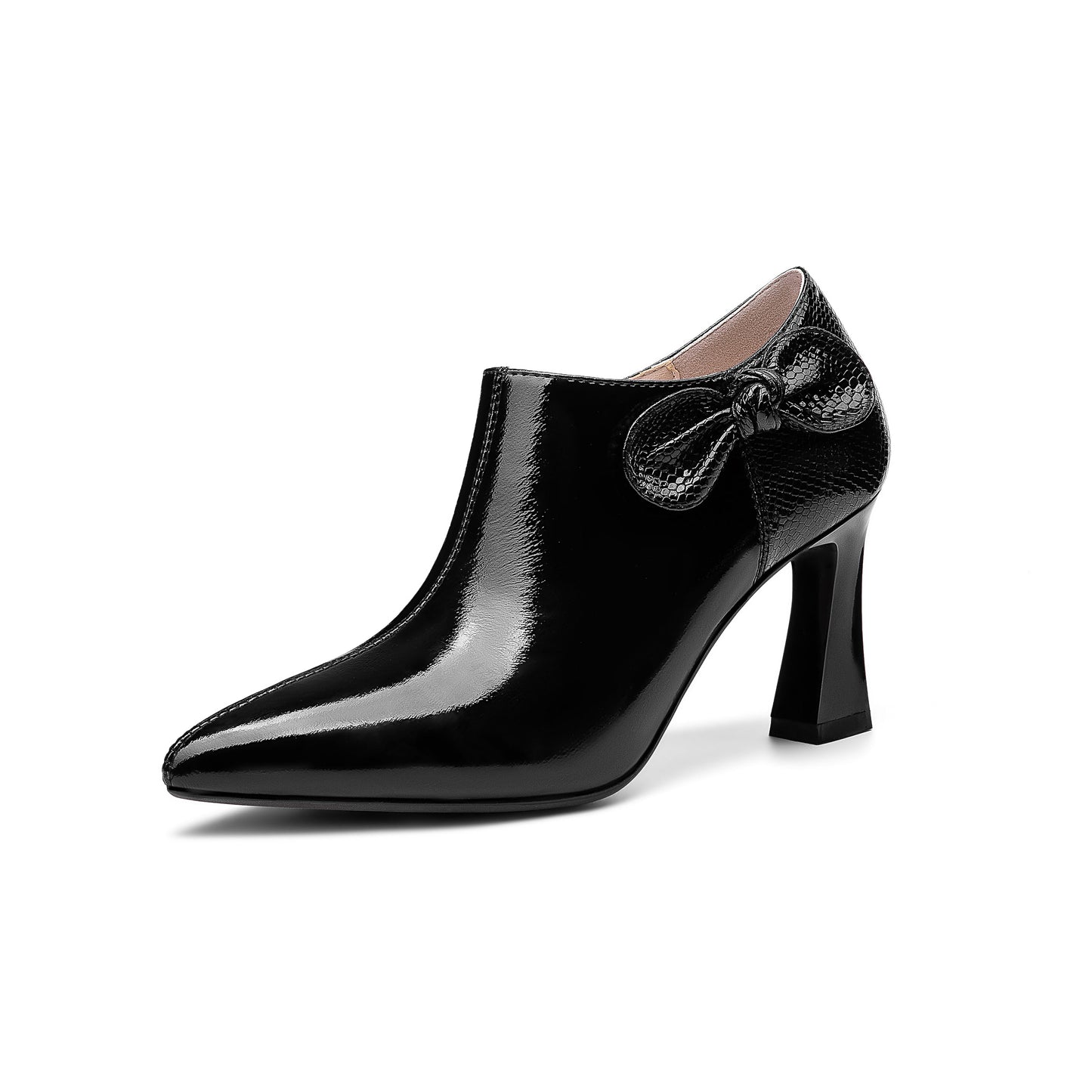 Nine Seven Women's Patent Leather Handmade Pointed Toe Side Zip Elegant High Chunky Heel Pumps with Cute Bow