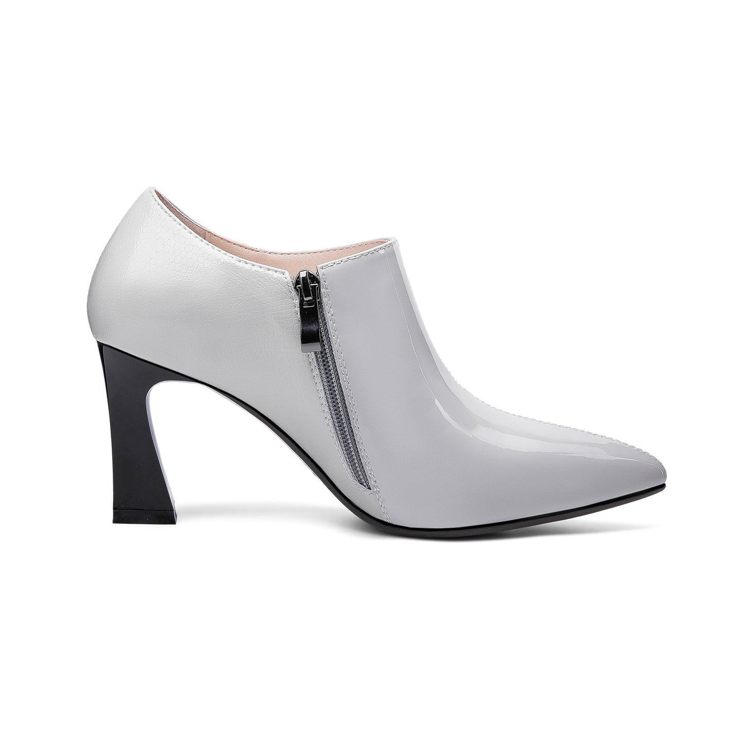 Nine Seven Women's Patent Leather Handmade Pointed Toe Side Zip Elegant High Chunky Heel Pumps with Cute Bow