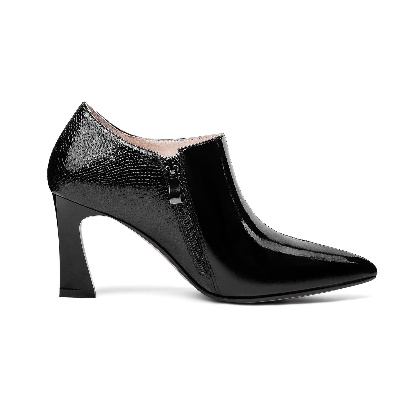 Nine Seven Women's Patent Leather Handmade Pointed Toe Side Zip Elegant High Chunky Heel Pumps with Cute Bow