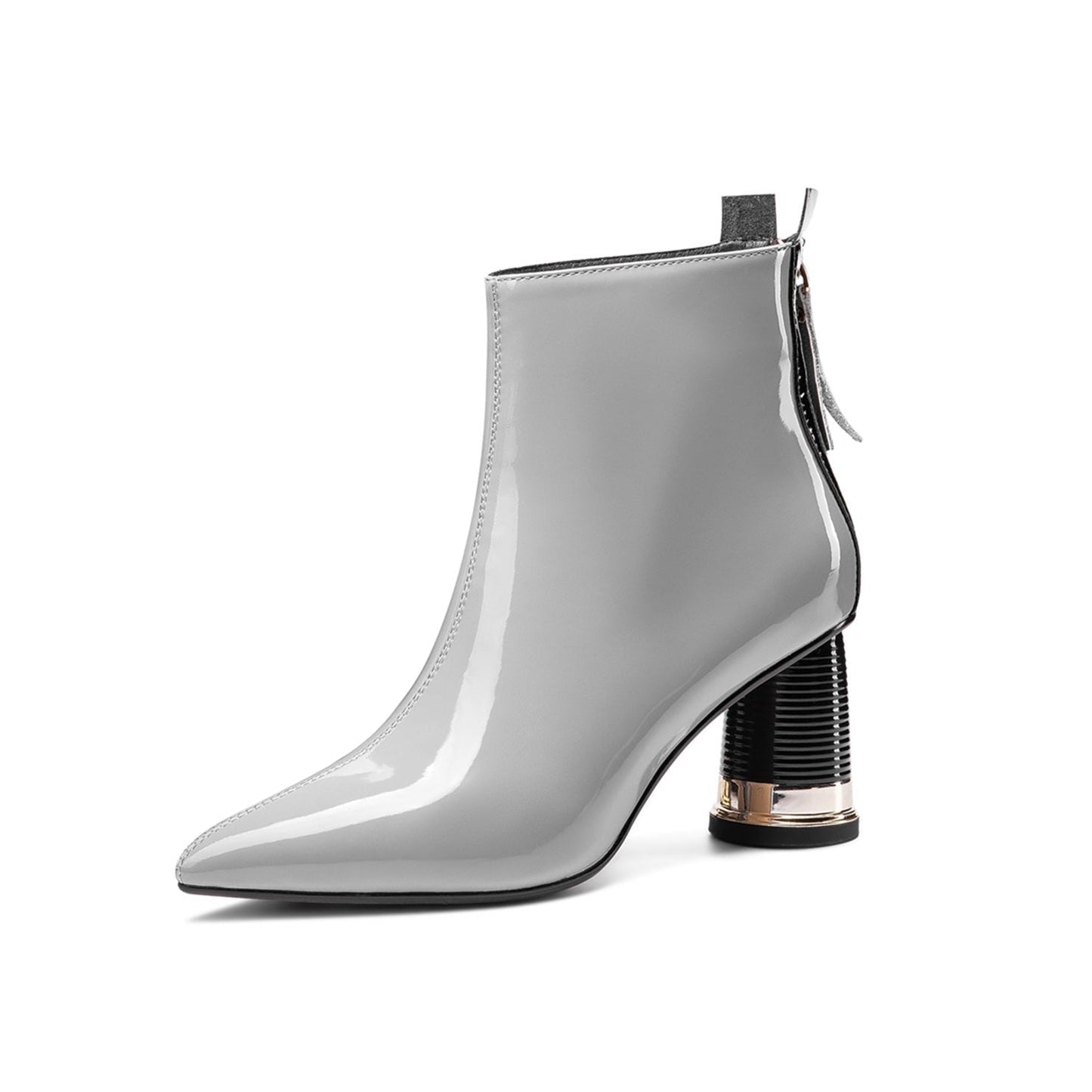 Nine Seven Women's Patent Leather Pointed Toe Handmade Back Zip Modern Mid Chunky Heel Ankle Boots