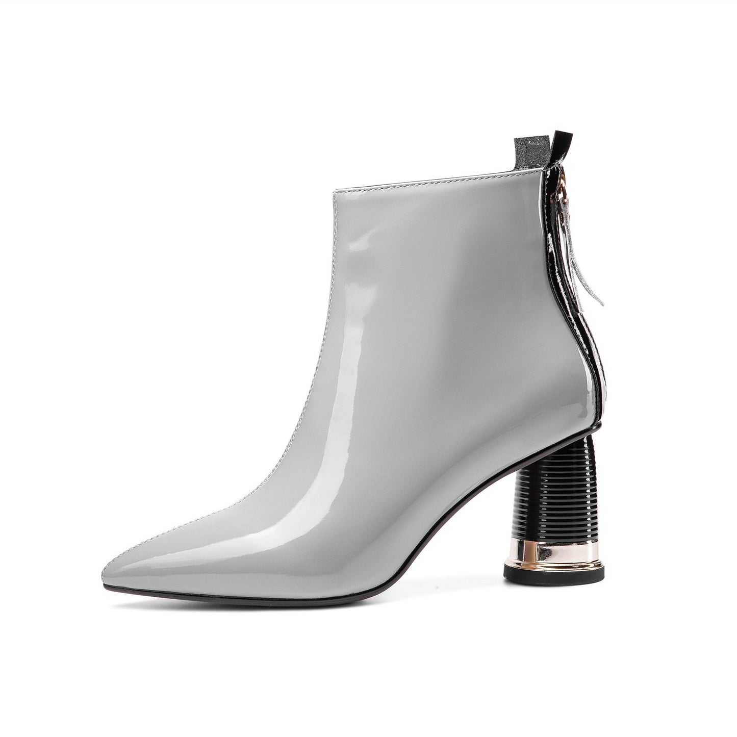 Nine Seven Women's Patent Leather Pointed Toe Handmade Back Zip Modern Mid Chunky Heel Ankle Boots