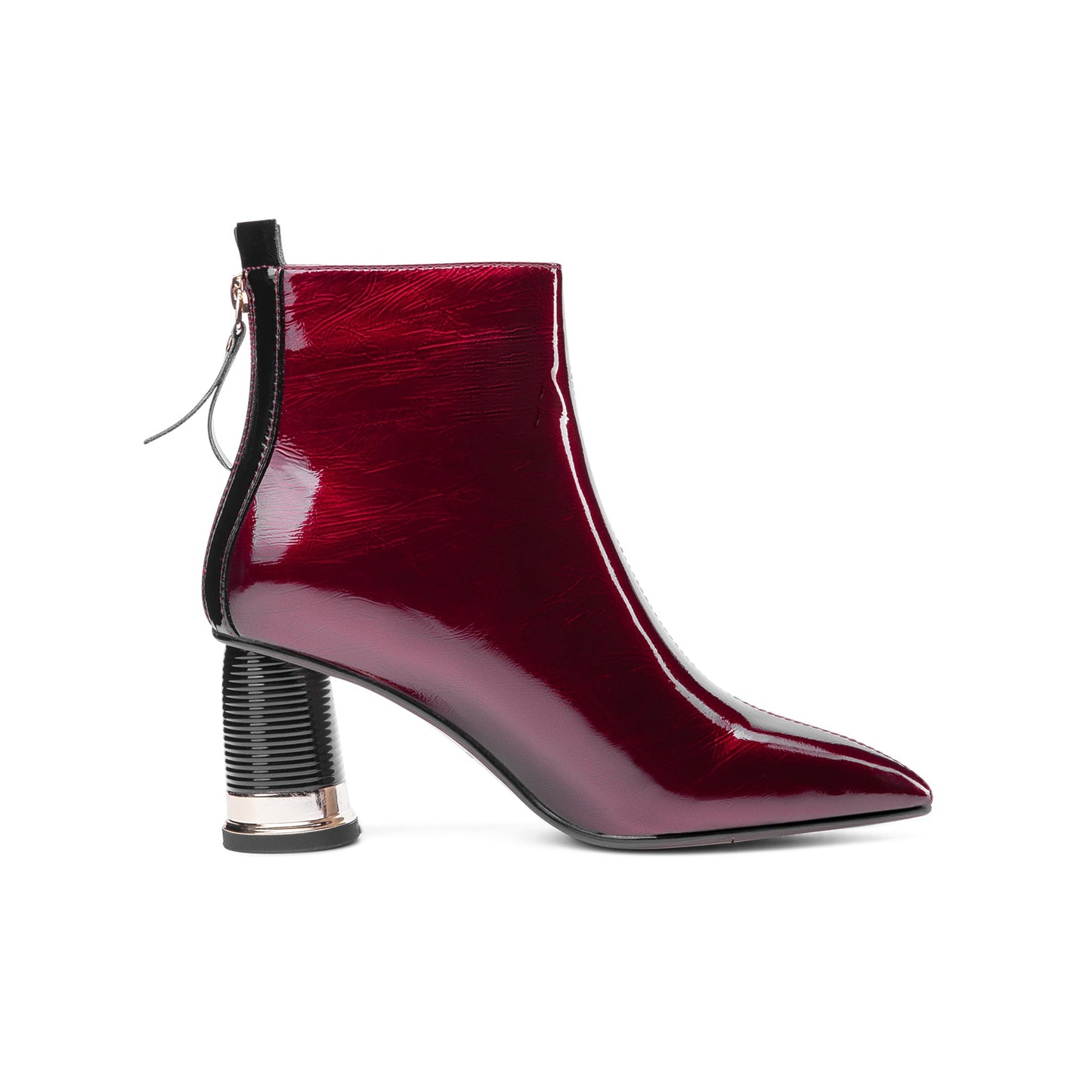 Nine Seven Women's Patent Leather Pointed Toe Handmade Back Zip Modern Mid Chunky Heel Ankle Boots