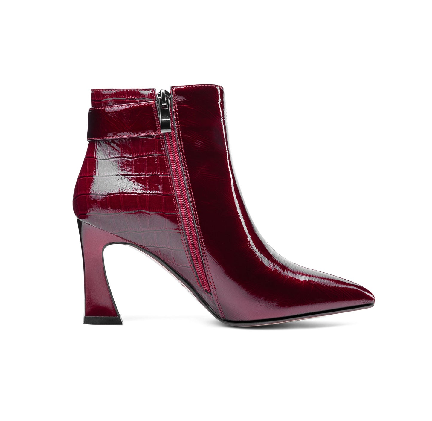 Nine Seven Women's Handmade Patent Leather Pointed Toe Sexy High Heel Side Zip Up Plus-Size Ankle Booties with Glitter Rhinestone Buckle