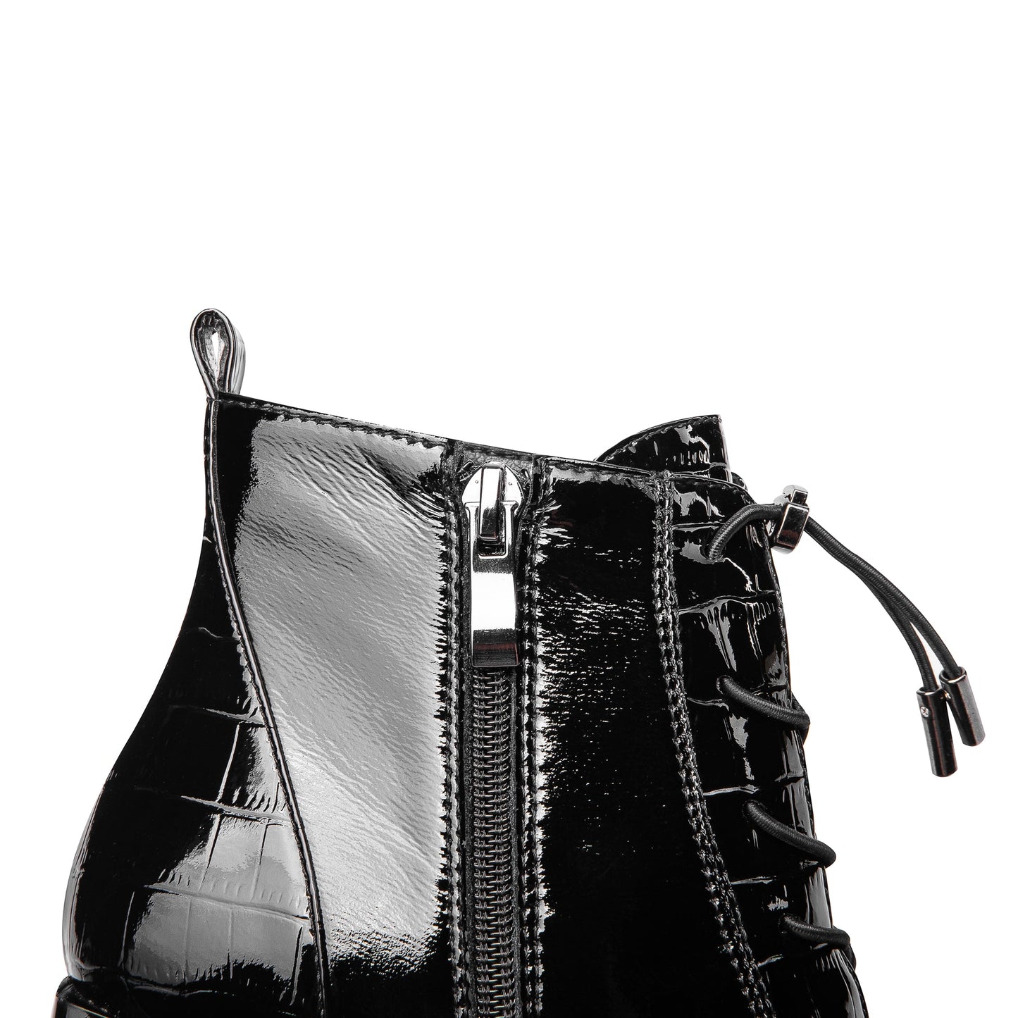 Nine Seven Women's Patent Leather Handmade Square Cap-Toe Mid Chunky Heel Side Zipper Ankle Boots with Band