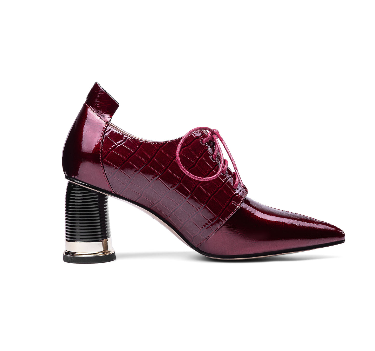 Nine Seven Women's Handmade Patent Leather Pointed Toe Mid Cylindrical Heel Lace Up Stylish Plus-Size Pump Shoes