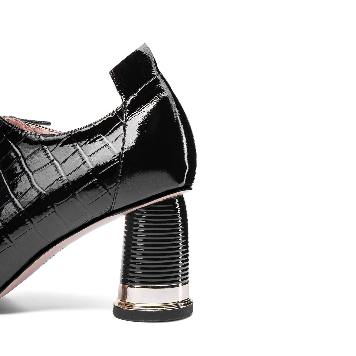 Nine Seven Women's Handmade Patent Leather Pointed Toe Mid Cylindrical Heel Lace Up Stylish Plus-Size Pump Shoes