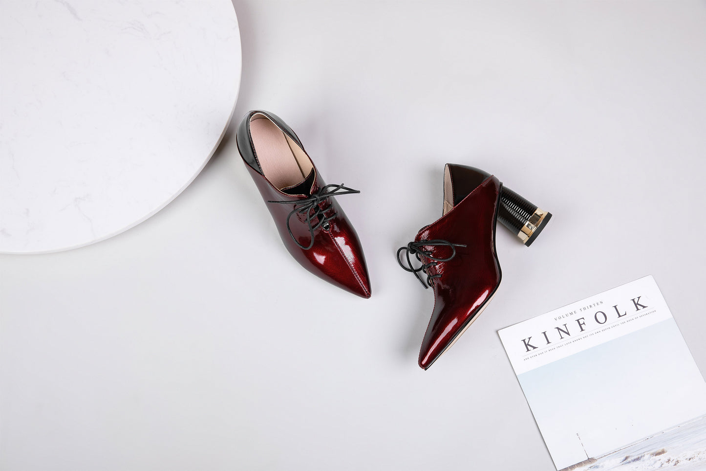 Nine Seven Women's Patent Leather Pointed Toe Handmade Selftie Mid Chunky Heel Casual Pumps Shoes