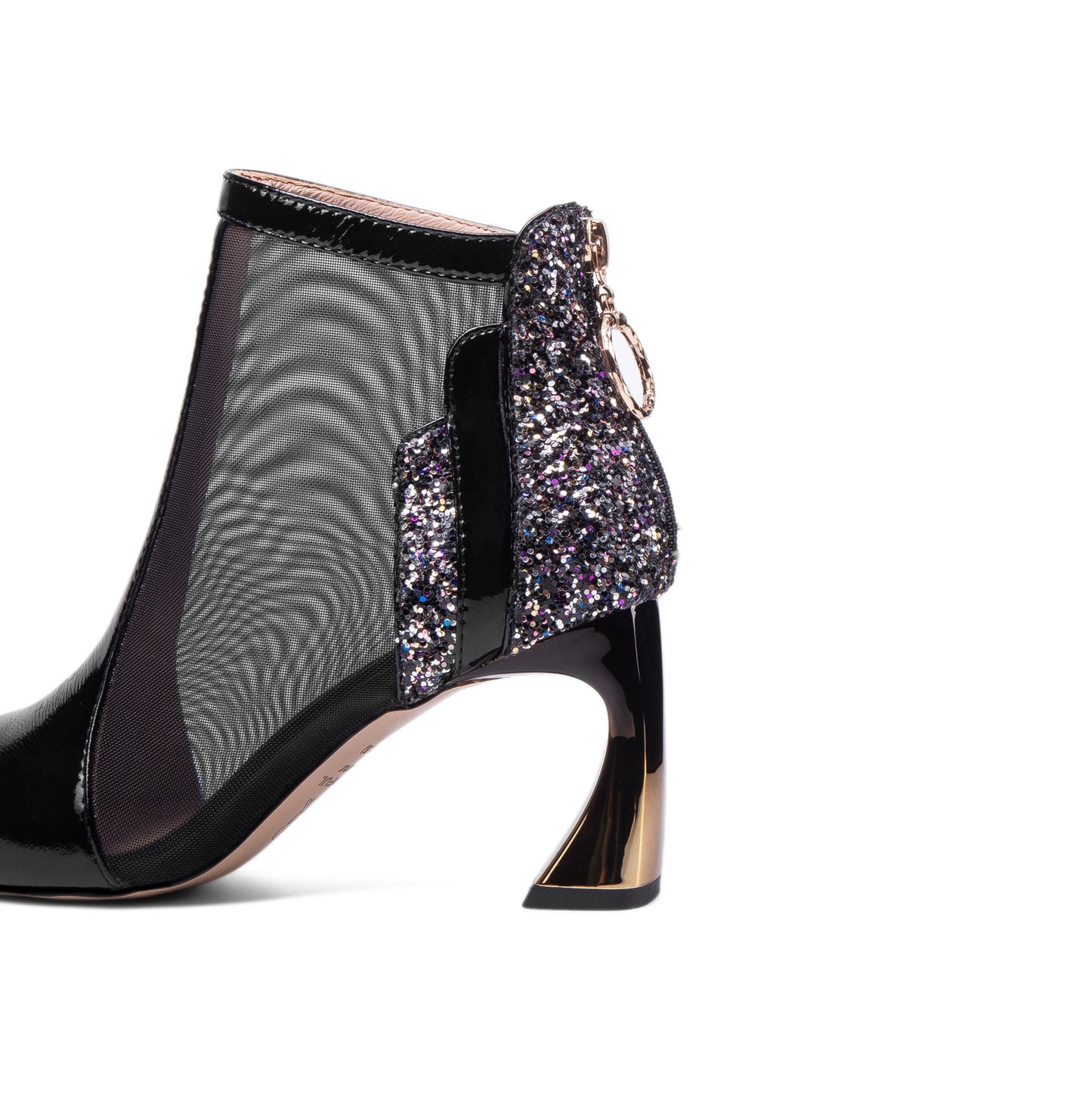 Nine Seven Women's Patent Leather Handmade Mesh Pointed Toe Back Zip Up High Spool Heel Elegant Glitter Summer Booties