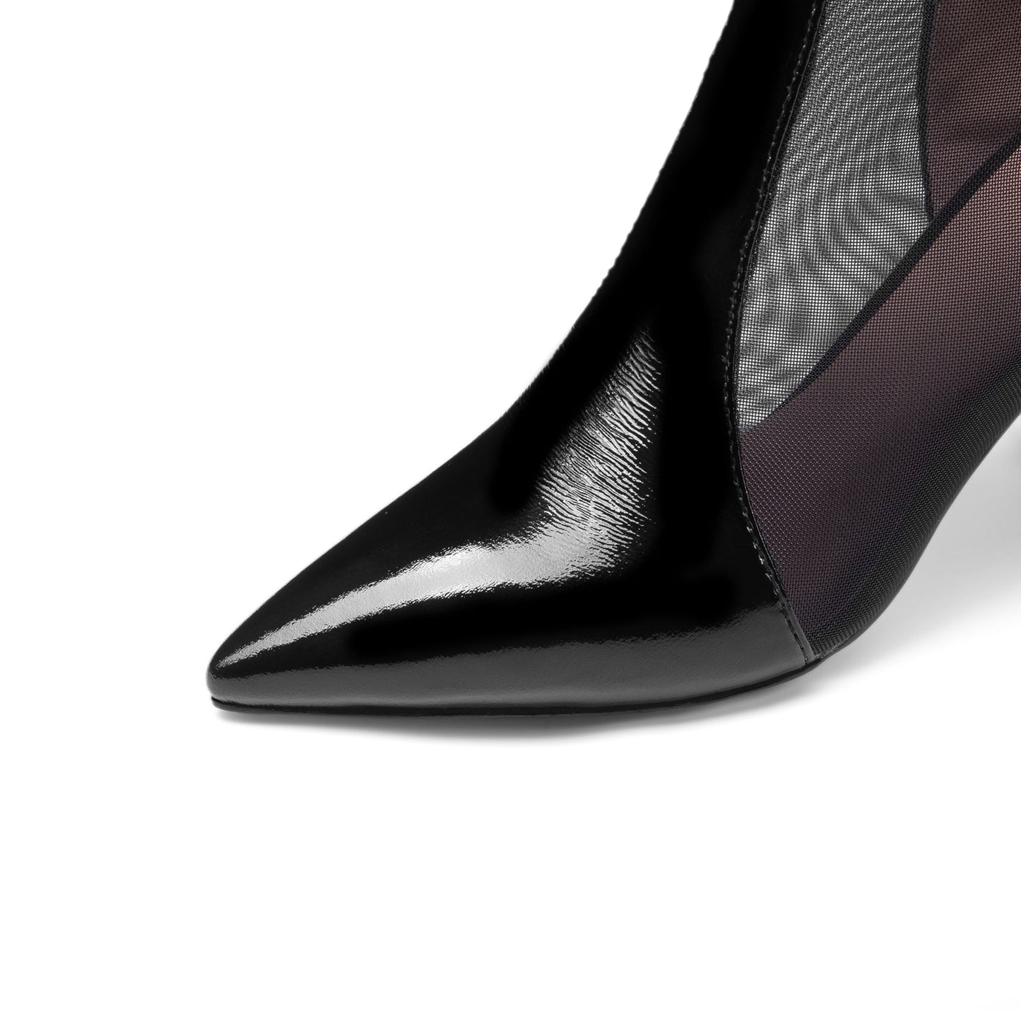 Nine Seven Women's Patent Leather Handmade Mesh Pointed Toe Back Zip Up High Spool Heel Elegant Glitter Summer Booties