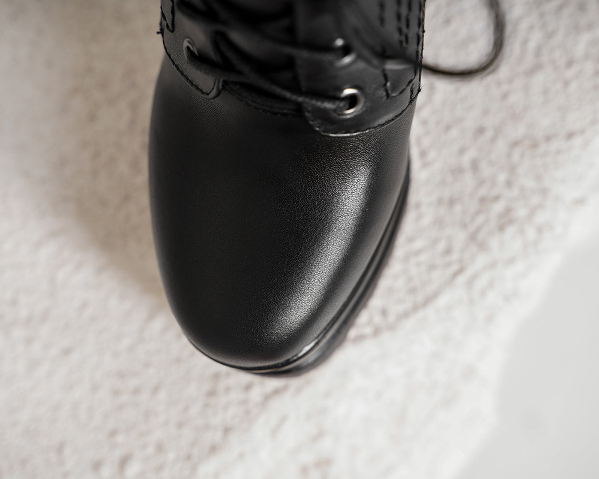 Nine Seven Genuine Leather Round Toe Handmade Lace Up Side Zipper High Chunky Heel Women's Cool Ankle Boots with Platform