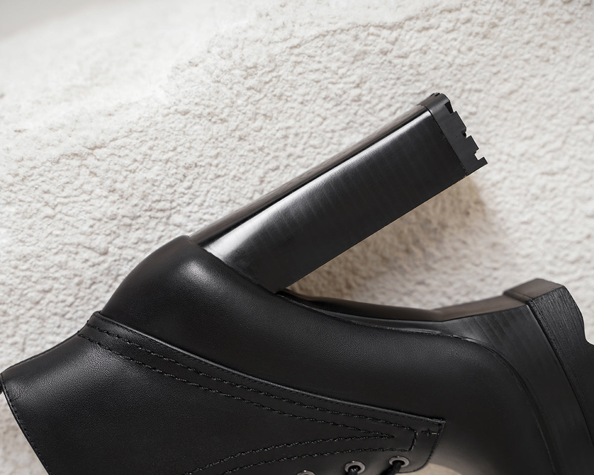 Nine Seven Genuine Leather Round Toe Handmade Lace Up Side Zipper High Chunky Heel Women's Cool Ankle Boots with Platform