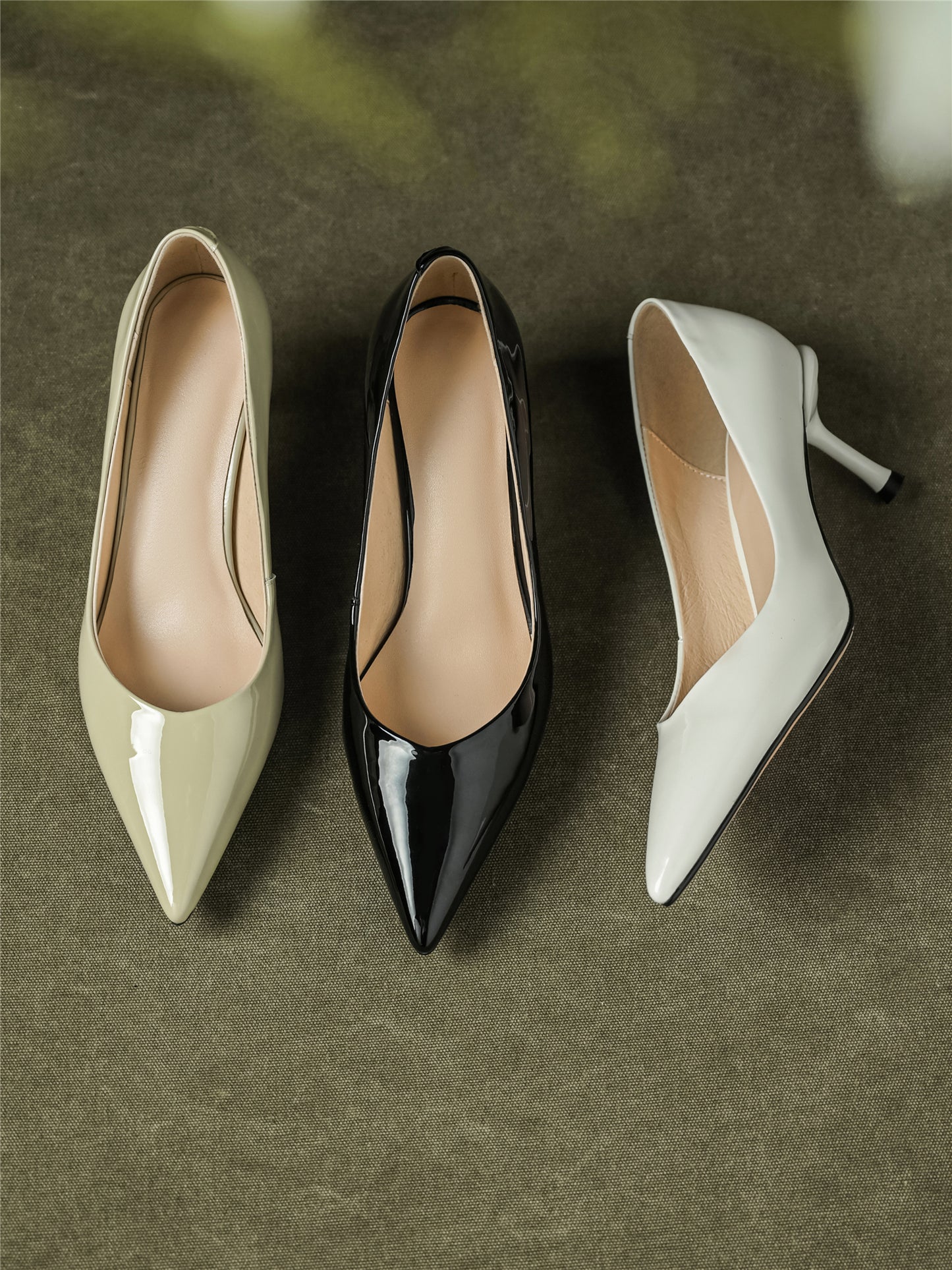 Nine Seven Glossy Patent Leather Handmade Women's Pointed Toe Slip On Stiletto Heel Weeding Pumps Shoes