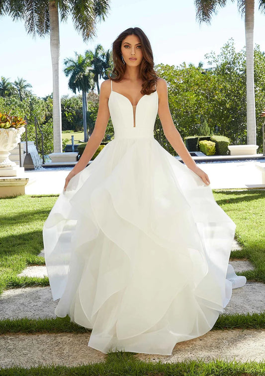 Nine Seven Spaghetti Straps Sweatheart Neckline Low V Back A-Line Bridal Wedding Dress Customization