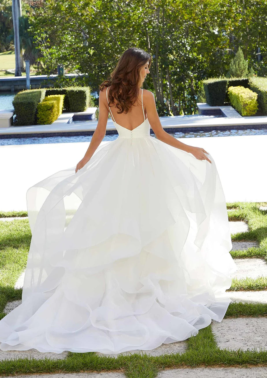 Nine Seven Spaghetti Straps Sweatheart Neckline Low V Back A-Line Bridal Wedding Dress Customization