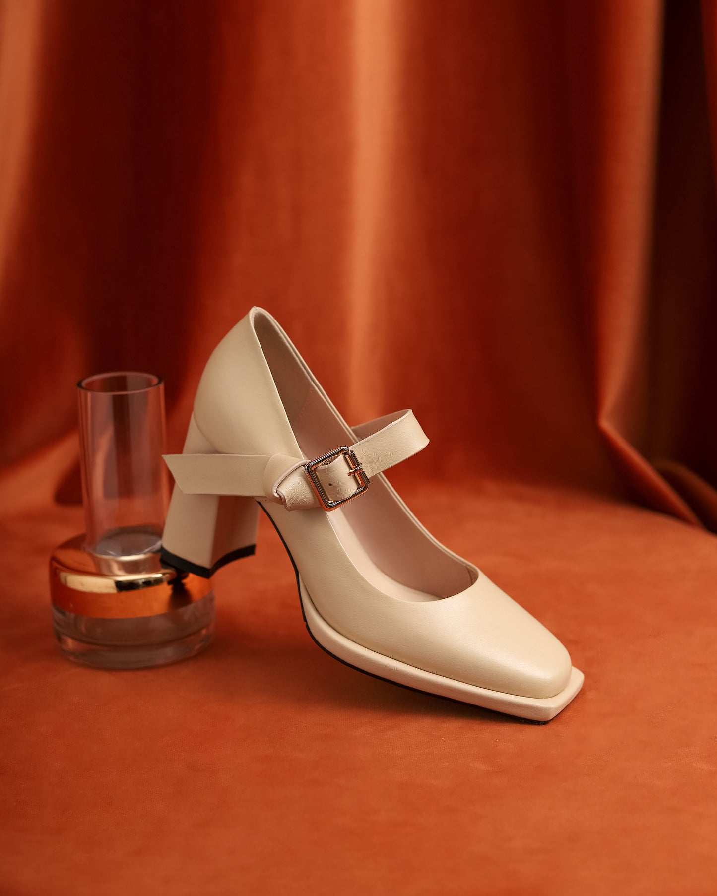 Nine Seven Women's Square Toe Genuine Leather Handmade Buckle High Chunky Heels Trendy Pumps Shoes